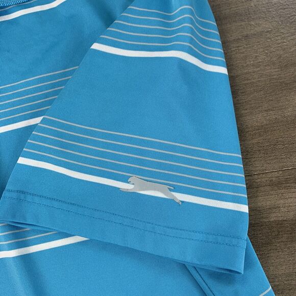Slazenger Polo Shirt Mens Large Blue White Striped Golf Short Sleeve Stretch - Picture 4 of 10